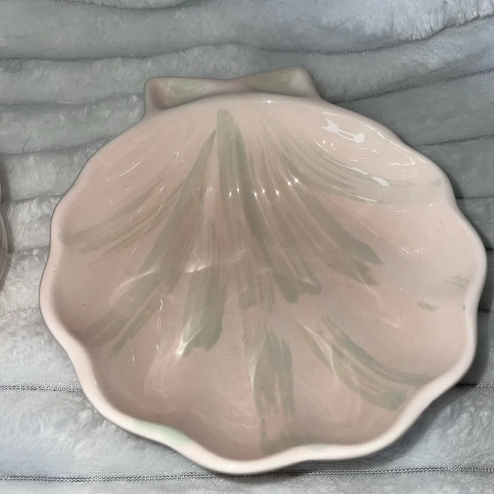 Vintage Knobler Japan Pink With Green Brushing Shell Shaped Bowls Lot Of 2